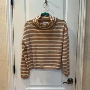 Halston Heritage Tan and Cream Striped Turtleneck Sweater
